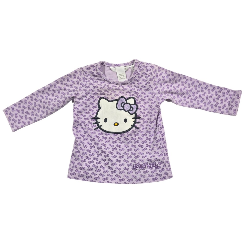 H&M Hello Kitty Baby Girls Purple Long Sleeve Bow Print Graphic Tee 3-4-6 m